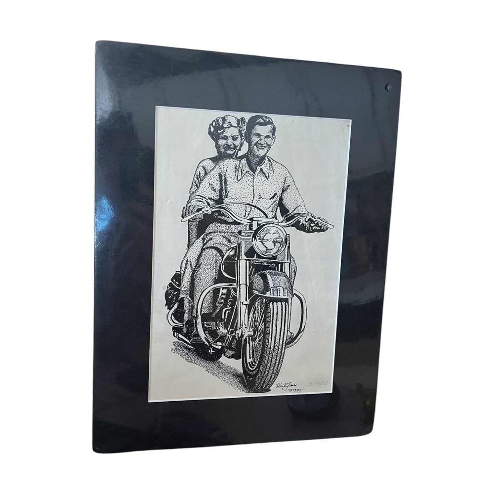 1989 Robert Jones Signed 1952 Harley Davidson Hydra-Glide Ad Stippling Art - DT